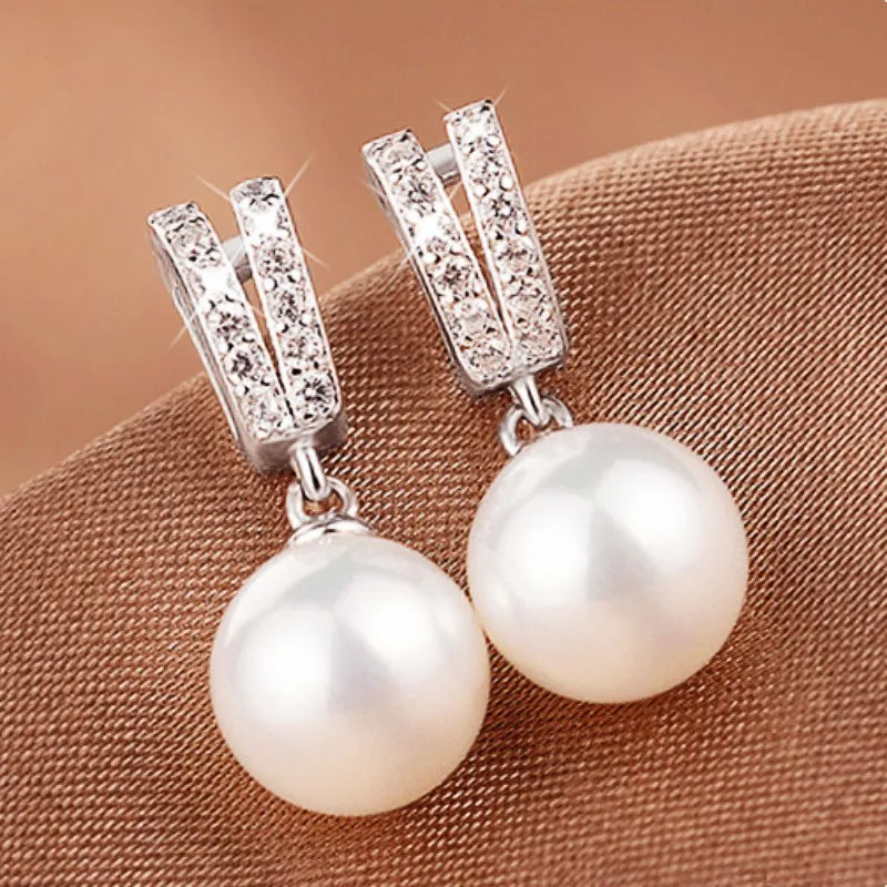 Luxury CZ Imitation Pearl Earrings for Women Silver Color Temperament Elegant Lady Earrings Wedding Party Fashion Jewelry