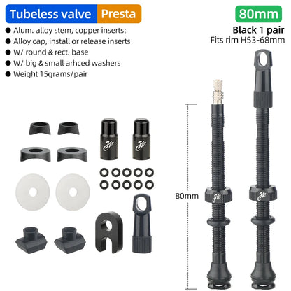 Bicycle Tubeless Tire Valve Carbon Rim Presta Valves 40 50 65 80mm F/V Nipple Detachable Brass Core W/Cap For MTB Bike Air Valve