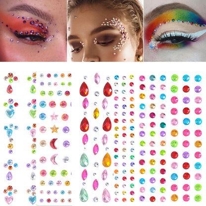 3D Face Eyes Party Makeup Tattoo Sticker Acrylic Diamond Rhinestones Sticker Self-adhesive Mixed Crystal Face Decoration Sticker