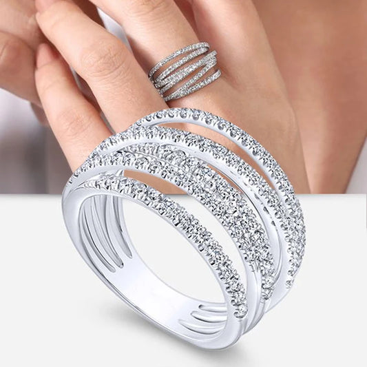 Fashion Multi-Layered Cross Finger Ring with Dazzling CZ Stone Daily Wear Statement Rings for Women Party Jewelry 2022