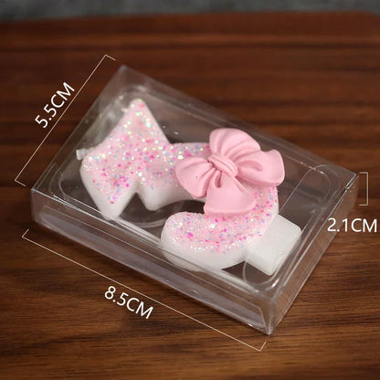 Cute Pink Bow 3D Number Cake Candles for Birthday Party Decorations Birthday Decoration  Cake Decorating Tools
