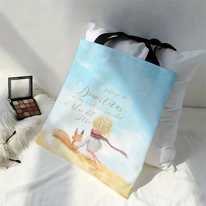 Linen Bag The Little Prince Series Print Lightweight Shoulder Bag Versatile Shopping Bag Holder Handbag