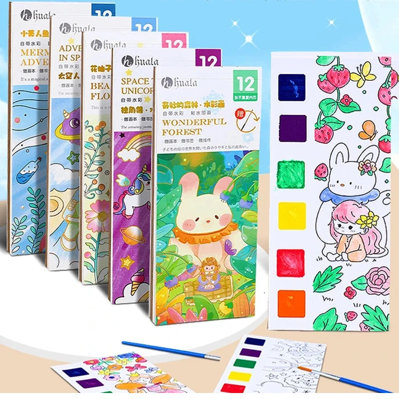 12/20 Sheets Watercolor Painting Book Portale Coloring Books Graffiti Picture Book Educational Drawing Coloring Toys for Kids
