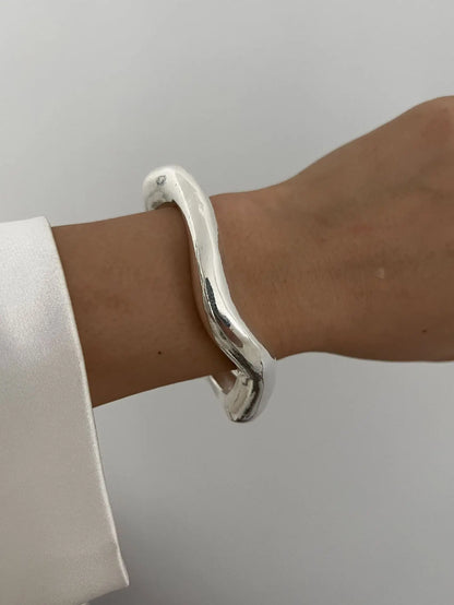 DIEZI Vintage Wide Cuff Bangles Hip Hop Punk Gold Silver Color Geometric Metal Spring Bangles For Women Bracelets Men Jewelry