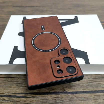 Luxury Matte Leather Case For Samsung Galaxy S25 S24 S23 S22 S21 Ultra Plus FE Note 20 S 23 22 For Magsafe Wireless Full Cover