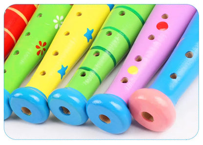 1Pc Wooden Cartoon Flute Children Clarinet 6-Hole Piccolo Musical Instrument Toys Early Learning Educational Wooden Toys
