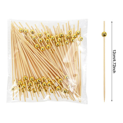 100pcs Wedding Party Pearl Disposable Skewers Food Fruit Picks Bamboo Cocktail Buffet Cake Toothpick Wedding Birthday Supplies