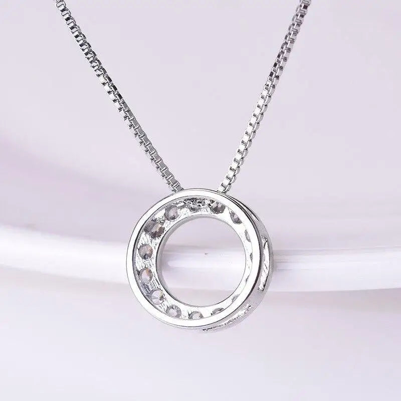 Circle Necklace with Cubic Zirconia Simple Stylish Clavicle Chain Necklace for Women Wedding Eternity Jewelry