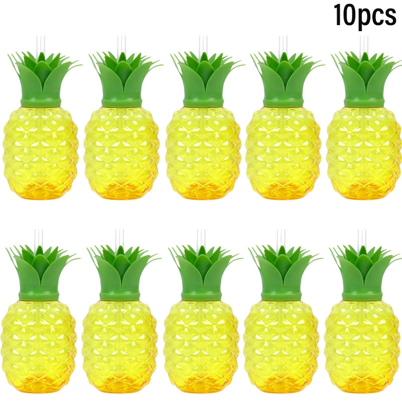 6/10pcs Hawaiian Summer Pineapple Coconut Drinking Cups Strawberry Shaped Juice Drink Cups for Birthday Wedding Beach Pool Party