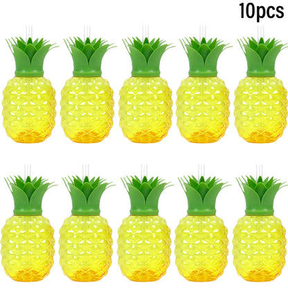 6/10pcs Hawaiian Summer Pineapple Coconut Drinking Cups Strawberry Shaped Juice Drink Cups for Birthday Wedding Beach Pool Party