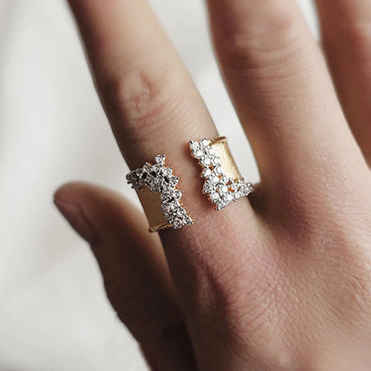 Trendy Luxury Gold Color Cubic Zirconia Ring for Women Modern Wide Band Finger Ring OL Style Female Jewelry Drop Shipping