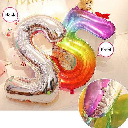 Digital Number Balloon, Aluminum Foil, Gradient Rainbow, Birthday Party, Wedding, Christmas Decoration, 40"