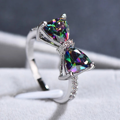 Personality Multi-colored CZ Bow Rings for Women Fancy Bride Wedding Ceremony Party Finger-ring Nice Gift Fashion Jewelry