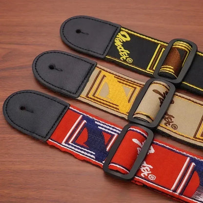 1pc Embroidery Guitar Strap Leather Acoustic Electric Guitar Widening Straps Folk Classical Wooden Guitars Shoulder Belt
