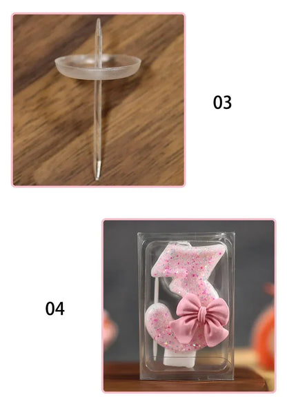 Cute Pink Bow 3D Number Cake Candles for Birthday Party Decorations Birthday Decoration  Cake Decorating Tools