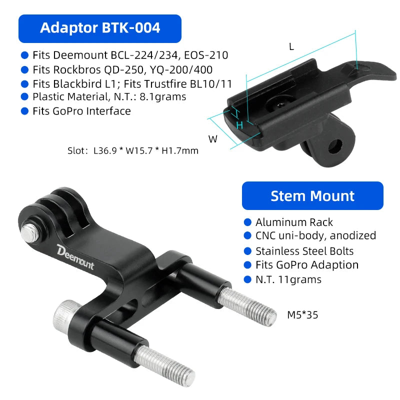 Bicycle Headlight Stand Mount W/ Gopro Interface MTB LED Lamp Bracket for Rockbros QD-250 YQ200/400 Blackbird L1