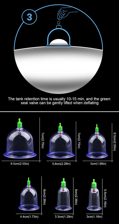 6Pcs Vacuum Cupping Sets with Pumping Gun Suction Cups Back Massage Body Cup Detox Anti Cellulite Cans Healthy Care Jars