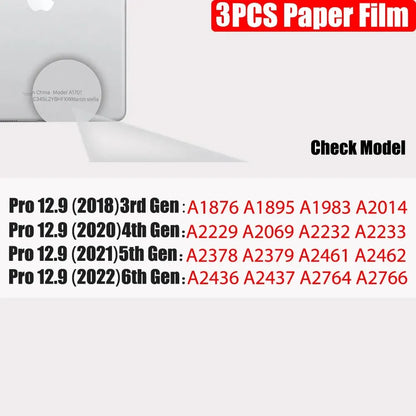 3Pcs Paper Feel Like Screen Protector For iPad 10th 9th Generation 8 7 6 Air 5 4 Pro 11 12.9 10.5 9.7 Mini 5 6 13 2024 No Glass