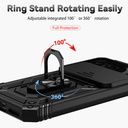 Shockproof Hybrid Dual Layer Magnetic Metal Ring stand Case For Google Pixel 9 8 7 Pro 6 6A 7A Slide Camera Lens Protetion Cover