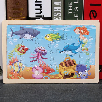 24 Pieces Wooden Puzzles Kids Cartoon Animal Wood Jigsaw Early Educational Learning Toys for Children GIFT