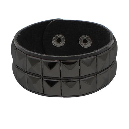 New Punk Fashion Men Black Cuff Leather Bracelet Wristband Metal Rivets Stud Charm Bangle for Women Rock Gothic Jewelry 2024