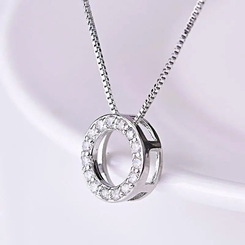 Circle Necklace with Cubic Zirconia Simple Stylish Clavicle Chain Necklace for Women Wedding Eternity Jewelry