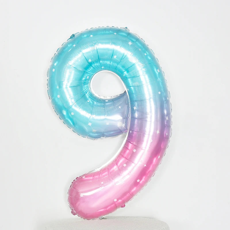 Digital Number Balloon, Aluminum Foil, Gradient Rainbow, Birthday Party, Wedding, Christmas Decoration, 40"