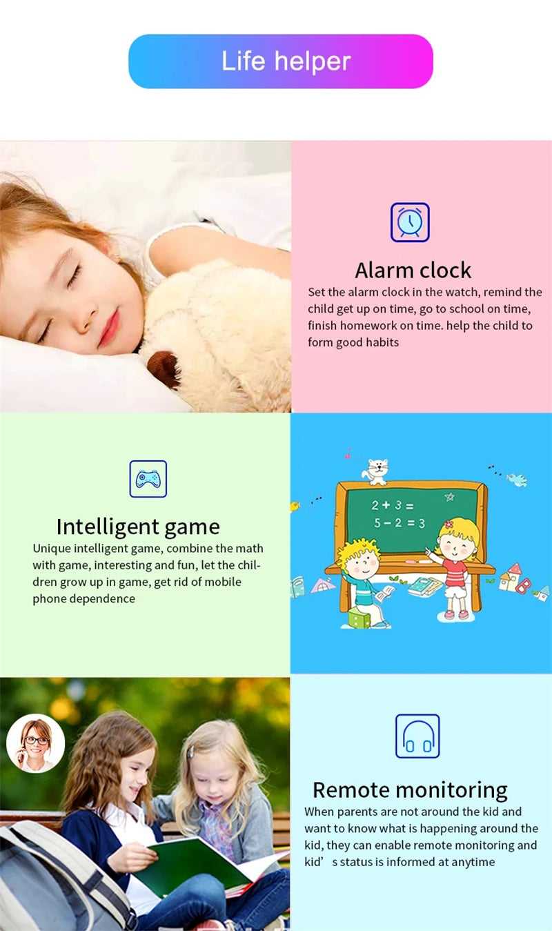 2G Smart Watch Kids LBS SOS Phone Watch IP67 Waterproof Remote Photo Voice Chat Smartwatch Compatible For Ios Android Child Gift