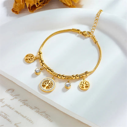 XIYANIKE 316L Stainless Steel Bracelet Golden Life Tree White Zircon Pendant Accessories for Women Simple Jewelry Gift Pulsera