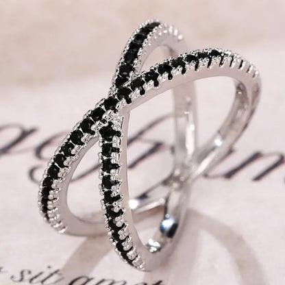 Simple Stylish Cross Shape Cubic Zirconia Rings for Women Fashon Female Finger Accessory Wedding Bands Statement Jewelry