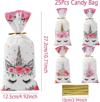 25/50/100pcs Unicorn Theme Candy Packing Bags Unicorn Birthday Party Decoration Kids Baby Shower Wedding Gift Bag Party Supplies