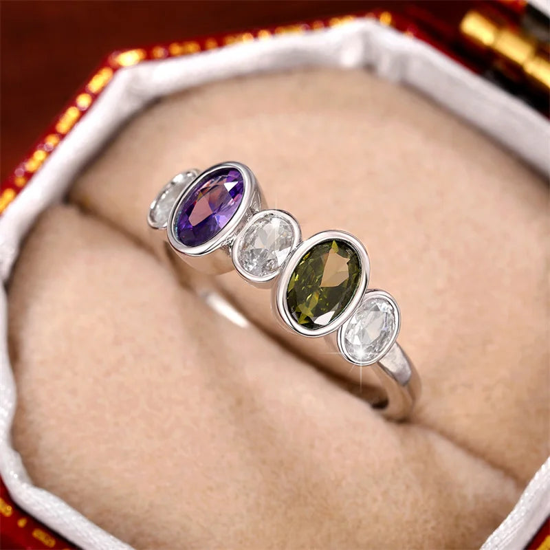 New Item Vintage Rings for Women Inlaid Olive/Purple/White CZ Simple Stylish Lady's Finger Ring Party Anniversary Jewelry