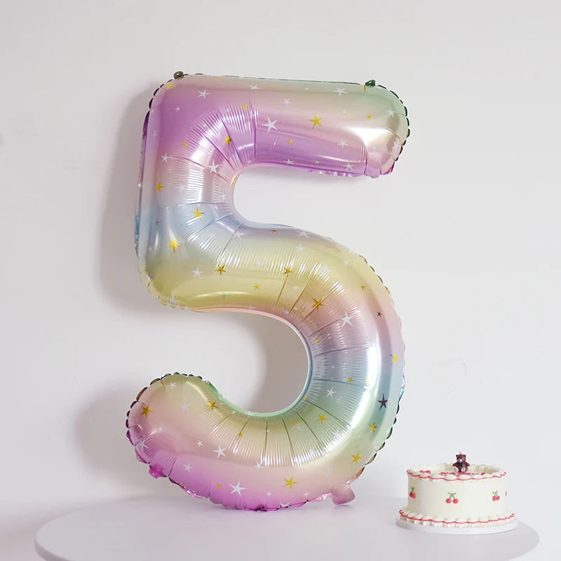 Digital Number Balloon, Aluminum Foil, Gradient Rainbow, Birthday Party, Wedding, Christmas Decoration, 40"