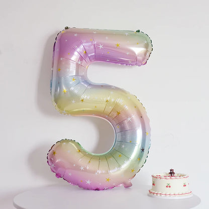 Digital Number Balloon, Aluminum Foil, Gradient Rainbow, Birthday Party, Wedding, Christmas Decoration, 40"