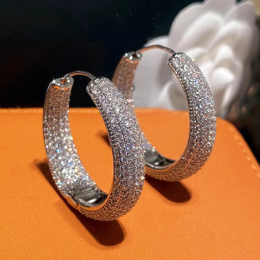 Fashion Gorgeous Shining Circle Round Hoop Earrings Female Party Jewelry with Brilliant Zirconia Luxury Lady Accessories