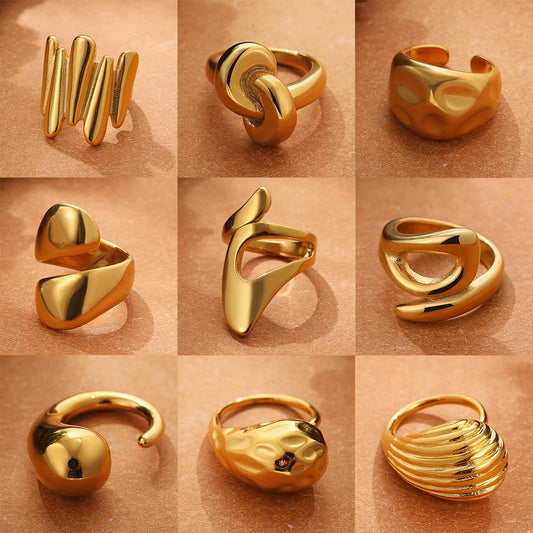 Vintage Stainless Steel Rings for Women Punk Chunky Irregular Smooth Adjustable Open Ring Jewelry Weddings Gifts