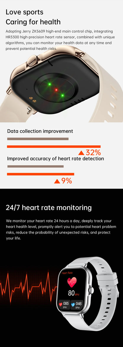 2024 2.01'' Smart Watch Bluetooth Call Play Music Smartwatch Fitness Sport Waterproof Watches for Men Women iPhone Android