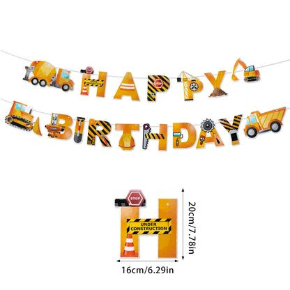 Construction happy Birthday Banner Tractor Truck Engineering vehicle pattern Garland Baby Boy One Year 1st Birthday Party Decor