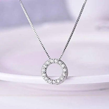 Circle Necklace with Cubic Zirconia Simple Stylish Clavicle Chain Necklace for Women Wedding Eternity Jewelry