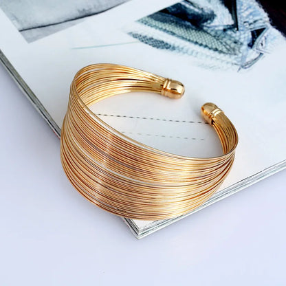 1PC Retro Gold Multi Layer Open Wide Cuffs Women's Punk Metal Adjustable Personalized Bracelet Jewelry Outdoor Party Gift-5034