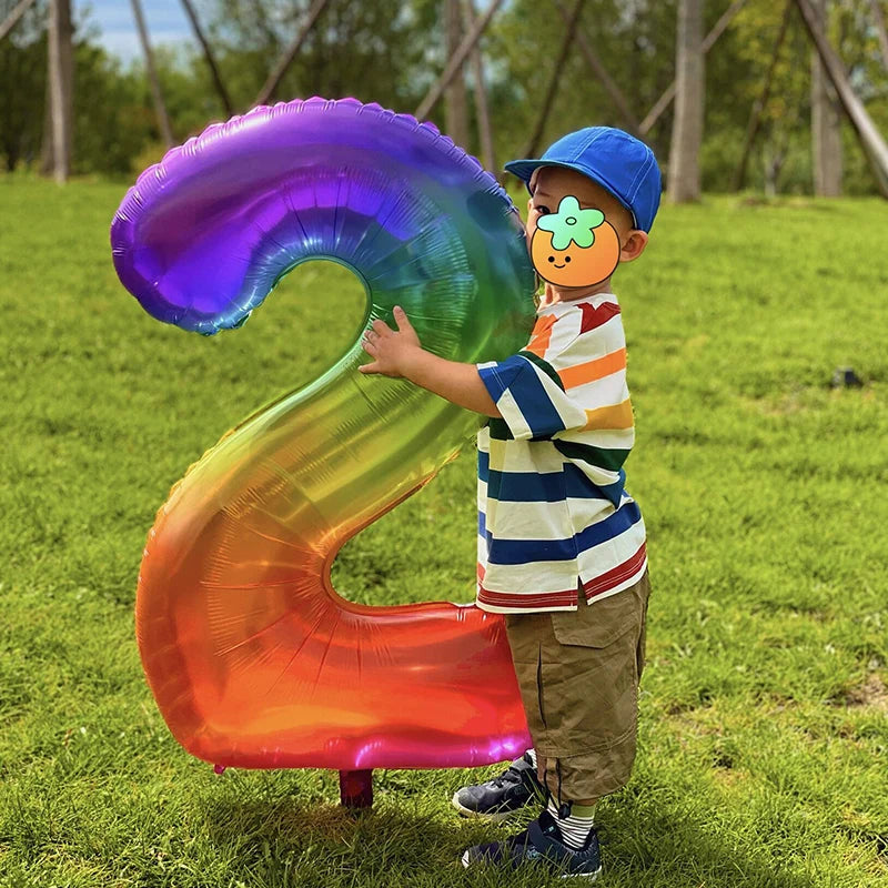 Digital Number Balloon, Aluminum Foil, Gradient Rainbow, Birthday Party, Wedding, Christmas Decoration, 40"