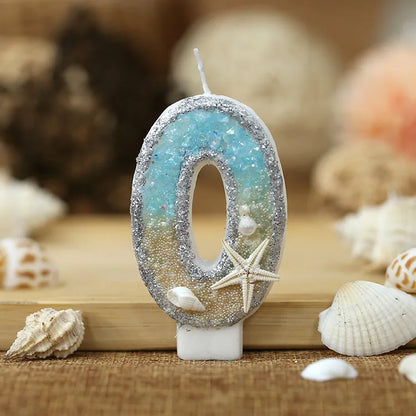 3inch Birthday Candle Large Number 4 Candle Marine style Beach Starfish Seashells Cake Topper for Kids Birthday Party Decoration