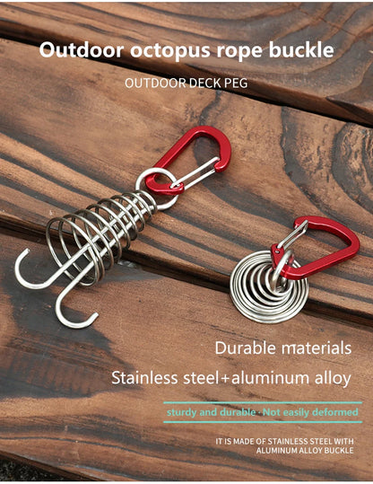 Outdoor Camping Octopus Rope Buckle Camping Deck Nail Stainless Steel Fixed Tent Rope Buckle Wooden Hook Spring Wind Rope