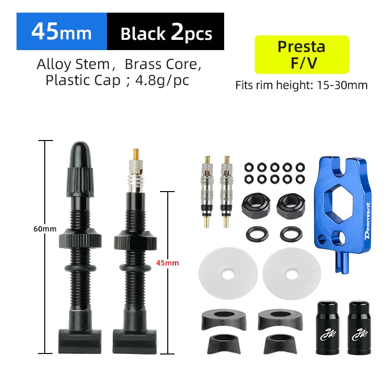Deemount Presta Nipples Bicycle Tubeless Rim F/V Valves Anodized Aluminum Stem Brass Core Integrated Rectangle Base