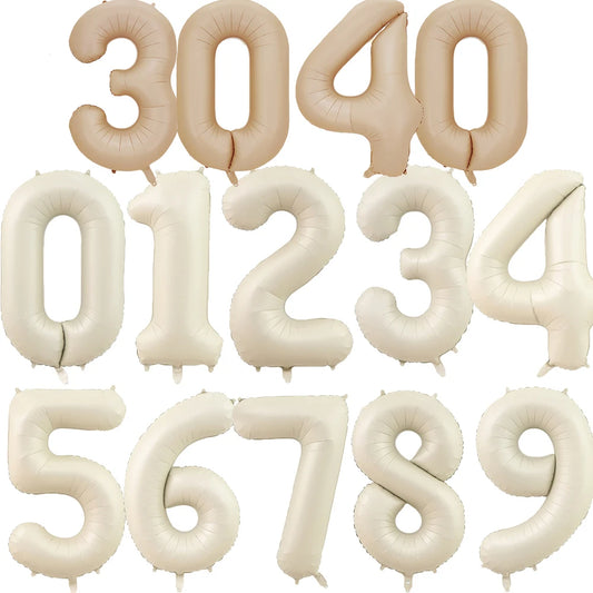 32/40inch Cream Caramel Color 1-9 Digital Balloon For Kids Birthday 30 40 50 60 70 Adult Birthday Party Decor DIY Home Supplies