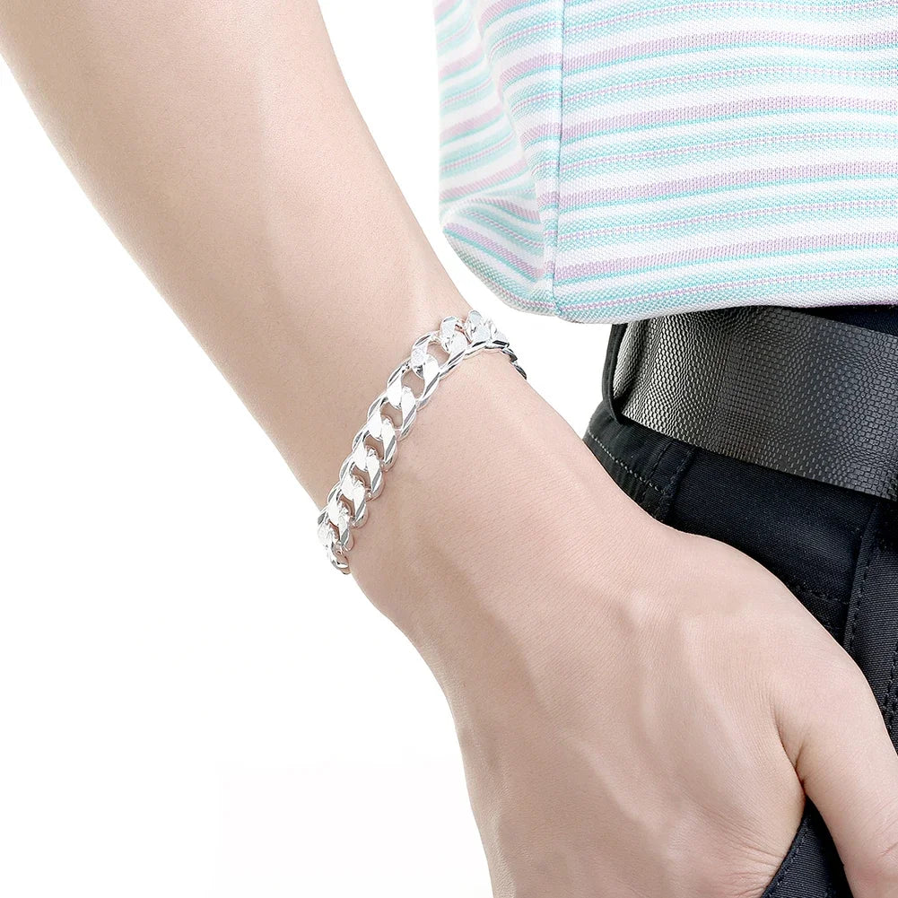 New Noble Women's Mens Fashion Silver Color Bracelet Fashion Jewelry Gift Men's 10MM Chain Square Beautiful