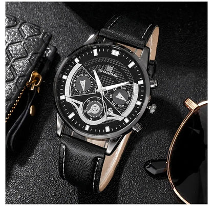 3PCS Set Men Watch Minimalist Men's Fashion Ultra Thin Watches Simple Men Business Leather Quartz Wristwatch Relogio Masculino