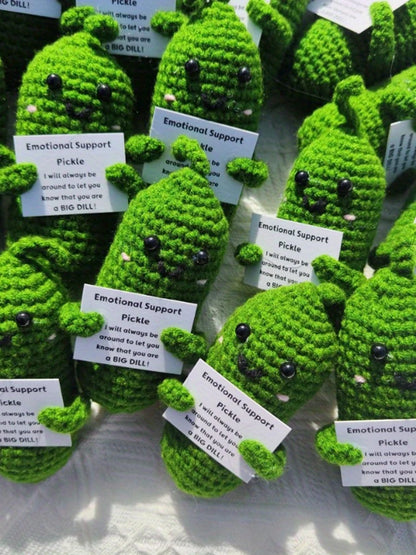 Cute Handmade Plush Doll Knitted Cucumber Décor with Positive Message Valentine's Day New Year Birthday Gift for Kid and Couples