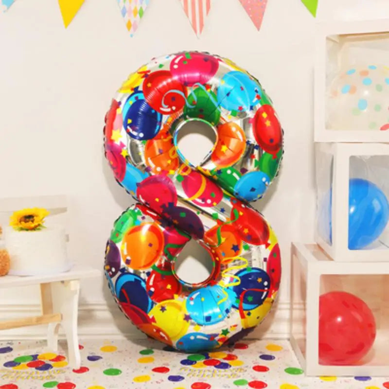 Digital Number Balloon, Aluminum Foil, Gradient Rainbow, Birthday Party, Wedding, Christmas Decoration, 40"