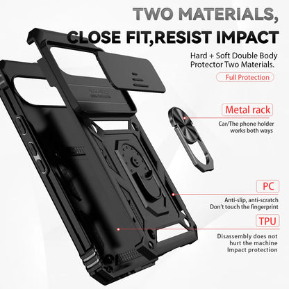 Shockproof Hybrid Dual Layer Magnetic Metal Ring stand Case For Google Pixel 9 8 7 Pro 6 6A 7A Slide Camera Lens Protetion Cover